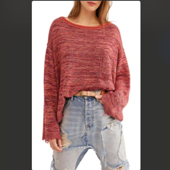 Free People Prism Space Dye Knit Pullover In Dk Pink FP - Picture 1 of 2